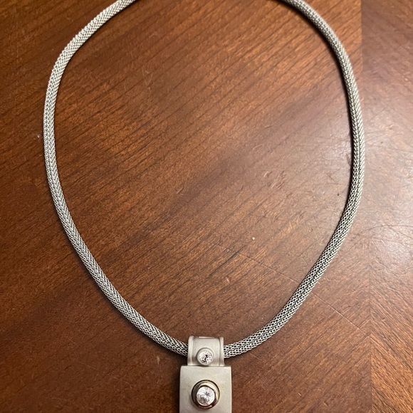 Vintage Piscitelli Silver tone Necklace with Crystal Accents - Picture 1 of 4